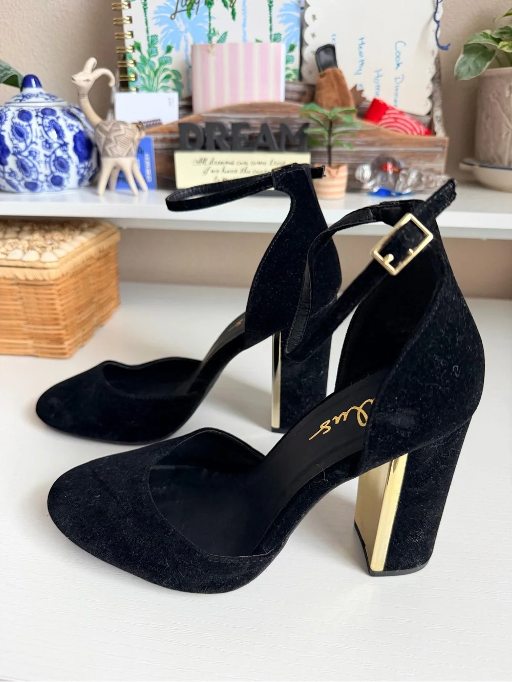 Lulus Laura Black Velvet Ankle Strap Heels